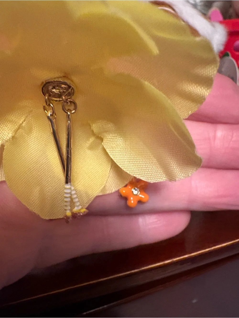 RARE Betsey Johnson Yellow Bunny Doll Asymmetric Drop Earrings with Green Studs